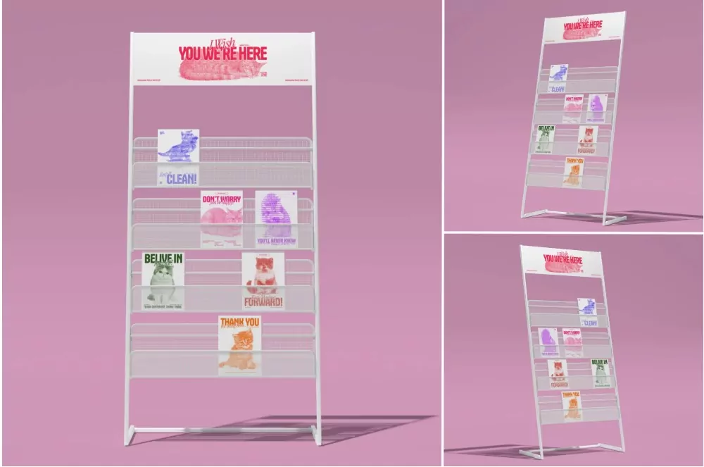 Modern rack display unit with multiple shelf tiers for retail products