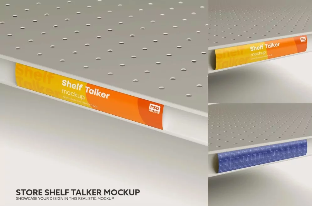 Bold shelf talker signage with promotional messaging for retail shelves