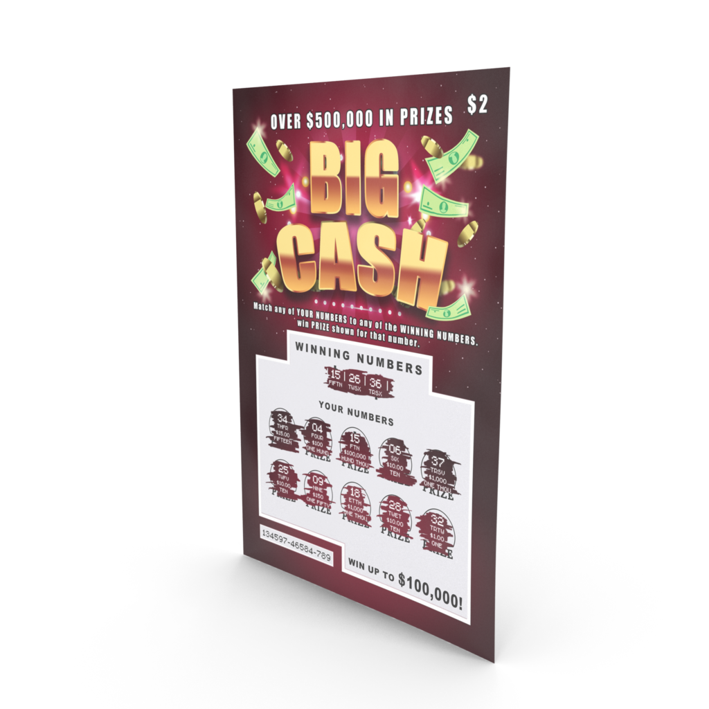 Digital scratch and win game showcasing $500,000 prize with winning numbers and potential rewards