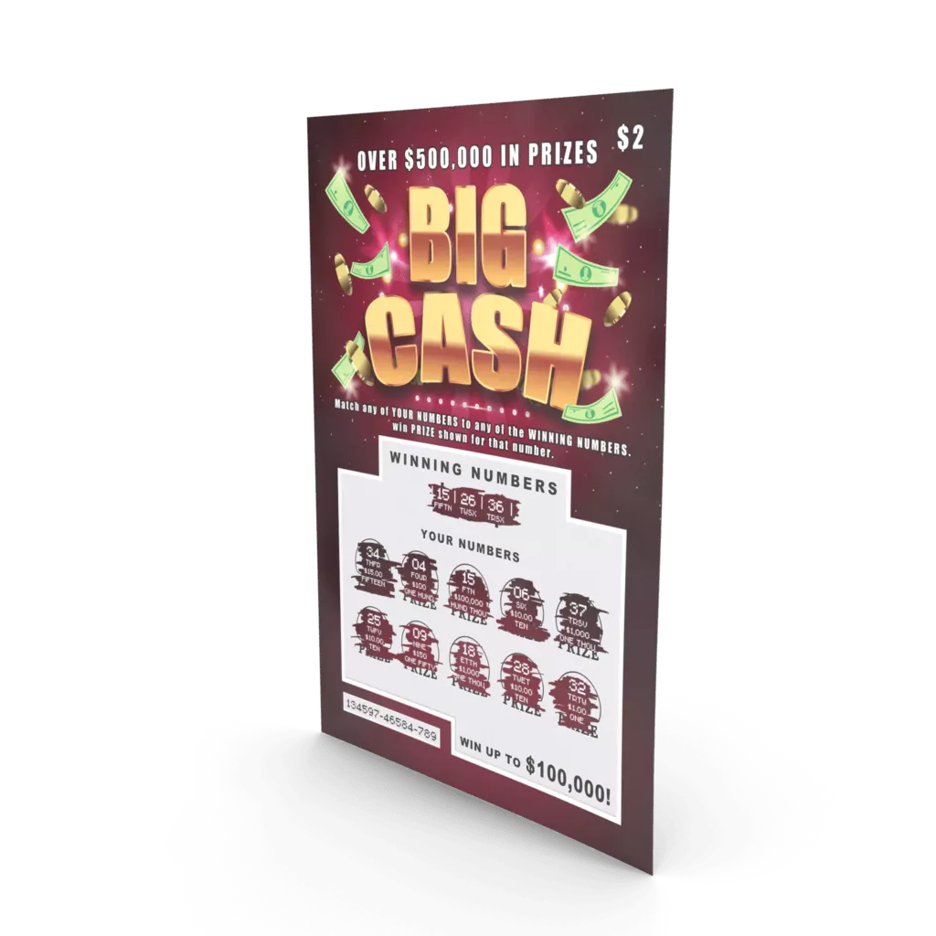 Digital scratch and win game showcasing $500,000 prize with winning numbers and potential rewards