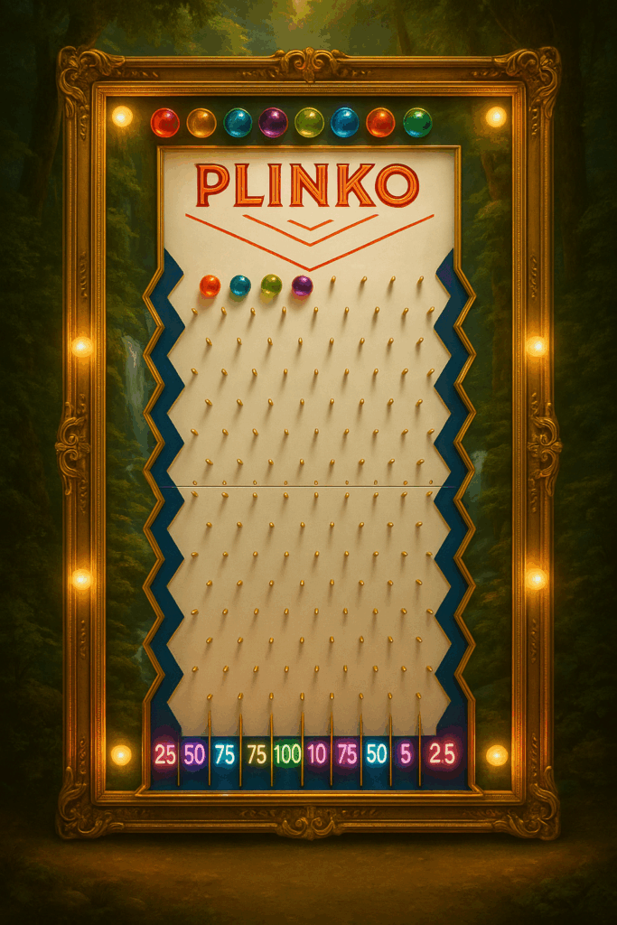Plinko game board with colorful pegs and multiple prize slots for engaging gameplay